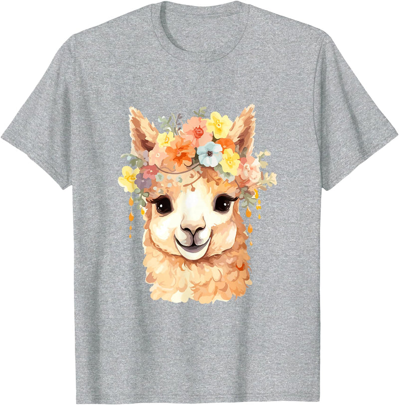 Alpaca and llama with flowers Designs Alpaca with Flowers, Cute Alpaca and Llama T-Shirt - Heather Grey