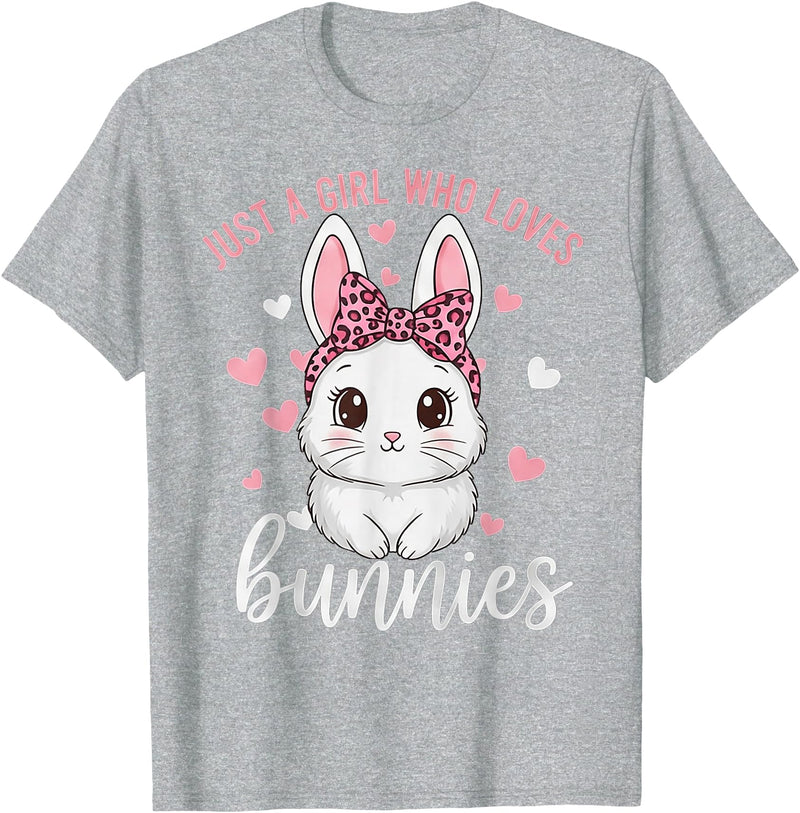 Cute Bunny Rabbit Girls Kids Just a Girl Who Loves Bunnies T-Shirt in Heather Grey