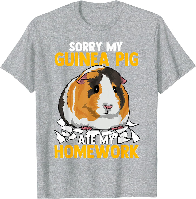 Sorry My Guinea Pig Ate My Homework Funny Pet Rodent Hamster T-Shirt - Heather Grey