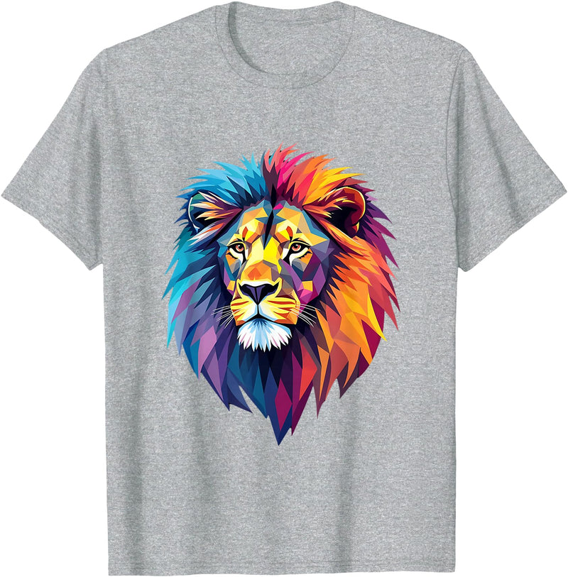 Cool Geometric Lion Colorful Geometric Lion | Lion Graphic for men, women, teens T-Shirt - Heather Grey