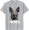 Australian Cattle Dog Patriotic Tee Gifts Merica Australian Cattle Dog with USA Flag Sunglasses Gift T-Shirt - Heather Grey