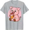 Funny Cute Pig Ice Cream Kawaii Design Pig Eating Ice Cream Graphic Boys Girls Pig Lover T-Shirt - Heather Grey