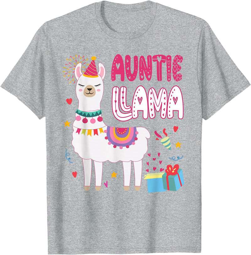 Family Matching Llama Birthday Party Supplies Auntie Llama Aunt Of The Birthday Boy Girl Llama Birthday T-Shirt - Heather Grey