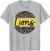 Lions School Spirit Leopard Print Yellow T-Shirt - Heather Grey
