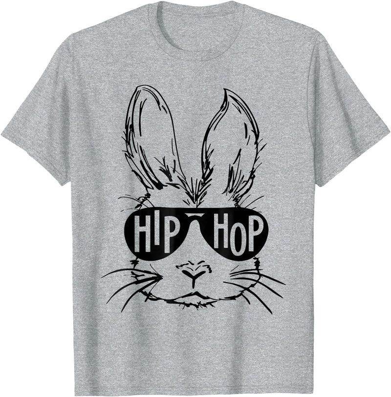 Hip Hop Bunny with Sunglasses Easter Hippity Rabbit Funny T-Shirt in Heather Grey