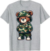Camo Teddy Bear Hip Hop Designs for Men & Boys Camo Hip Hop Teddy Bear Camouflage Gangsta Streetwear Hustle T-Shirt - Heather Grey