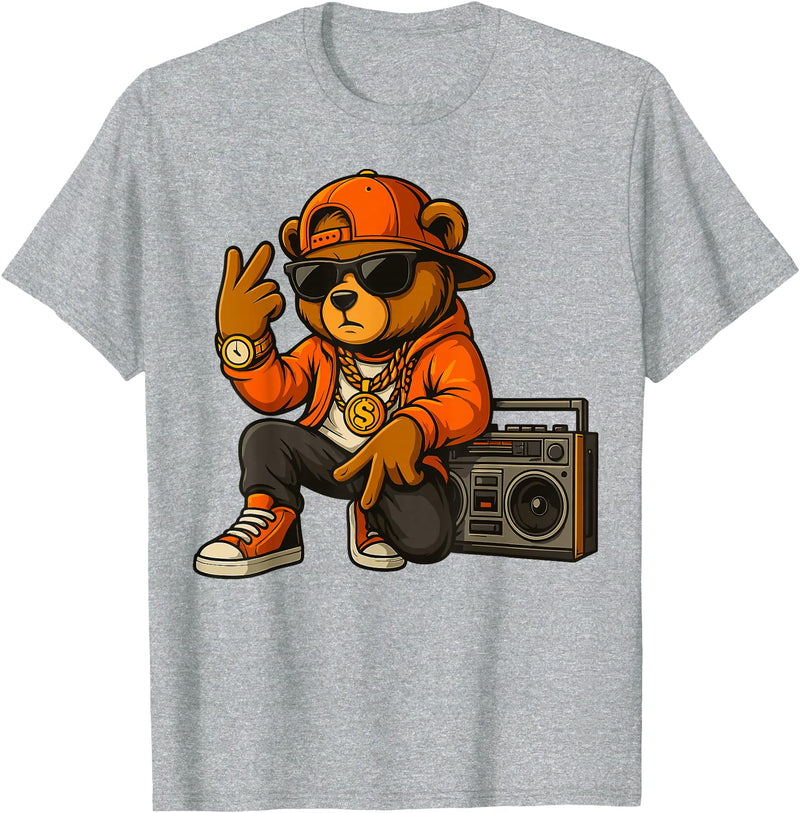 Creative & Funny Teddy Bear Gifts Hip Hop Teddy Bear T-Shirt - Heather Grey