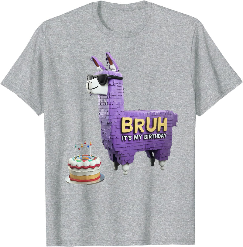 Llama Pinata Birthday Clothing Family Party Bruh Its My Birthday Llama Pinata Boy Girl Family Party Bday T-Shirt - Heather Grey
