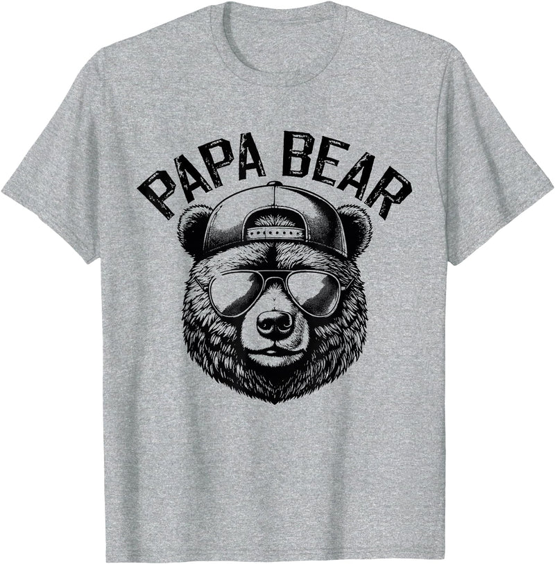 Bear Face Designs Papa Bear Face Grizzly Fathers Day Bear Lover Mens T-Shirt - Heather Grey