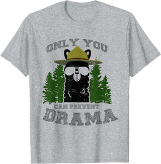 LaLa Designs Only You Can Prevent Drama Llama Forest Camping Smokey T-Shirt - Heather Grey