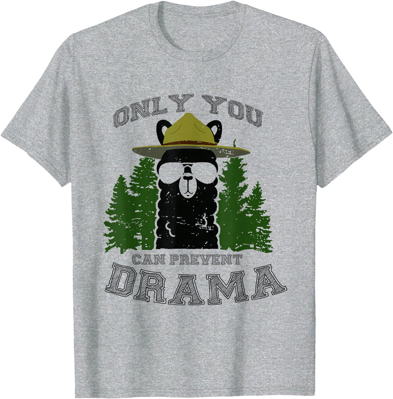 LaLa Designs Only You Can Prevent Drama Llama Forest Camping Smokey T-Shirt - Heather Grey