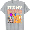 Cow Birthday 3 Party Farmyard Apparel Cow 3rd Birthday Party Balloons Moo Farm Animal Vet Barn T-Shirt - Heather Grey