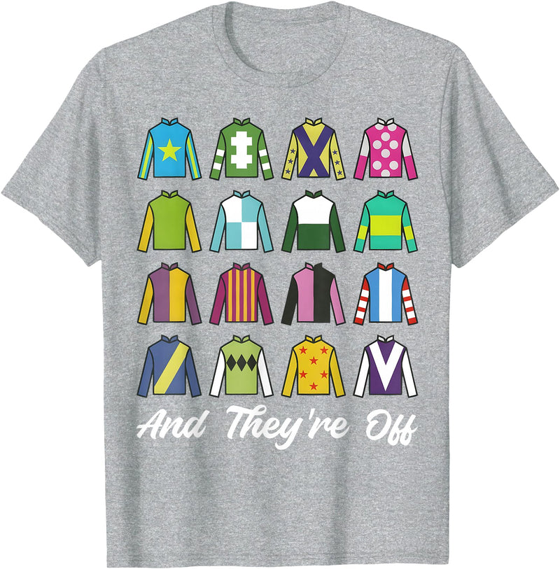 Funny Horse Racing Derby Day Men Women Race Tees and They're Off Horse Racing Derby Day Funny Men Women T-Shirt - Heather Grey