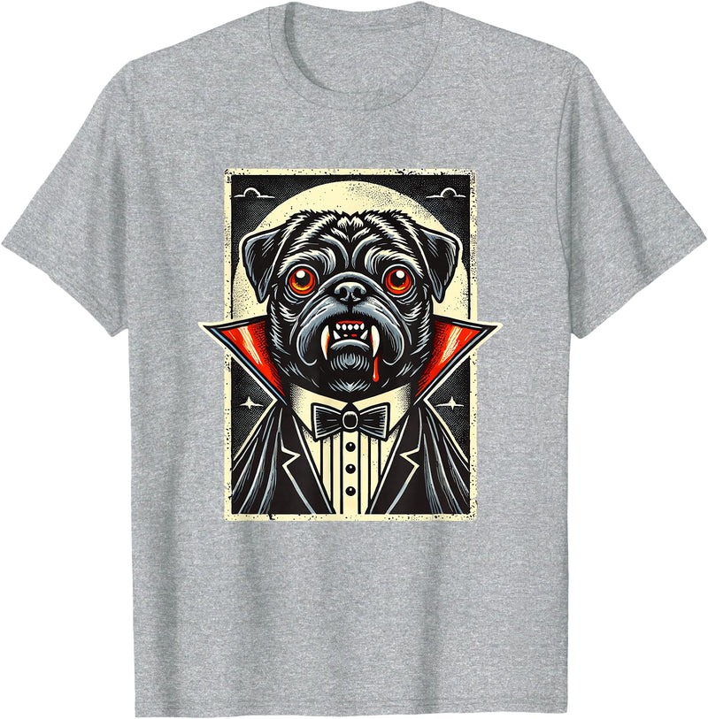 Haunted Spooky Halloween Gifts Halloween Vampire Pug Pugs T-Shirt - Heather Grey