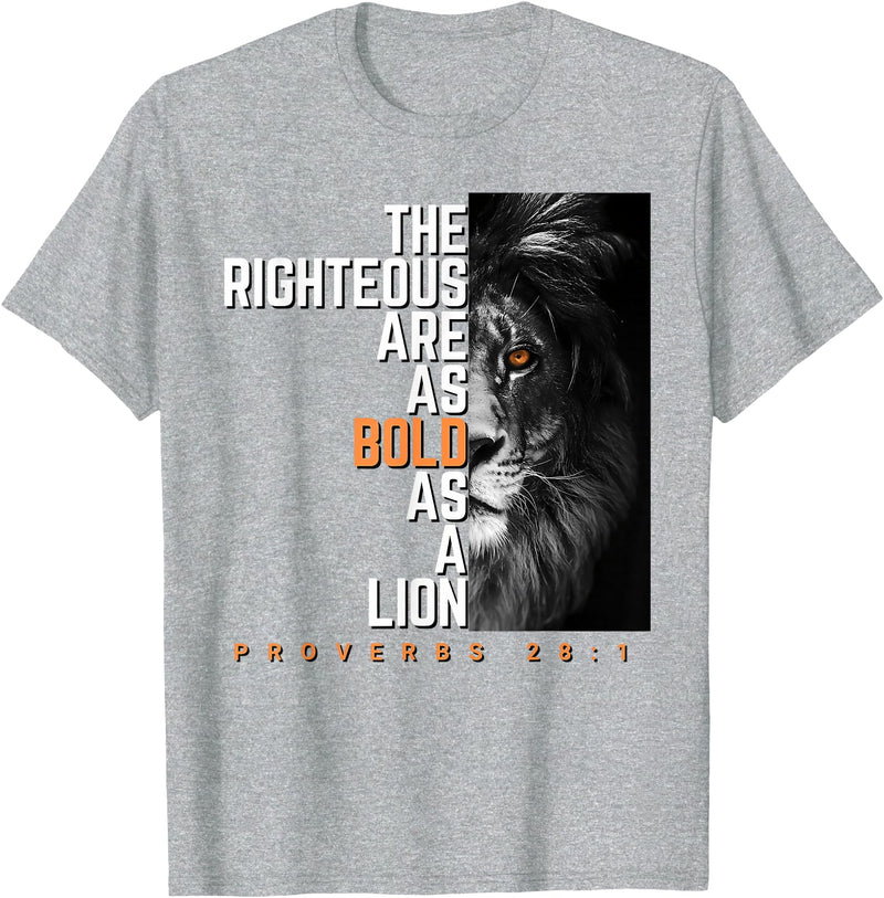 Funny The Righteous Are As Bold As A Lion Bible Verse T-Shirt - Heather Grey