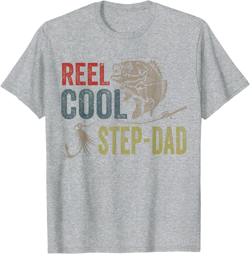 Reel Cool Step-Dad Fishing Fathers Day Tee Fishing Reel Cool Step-Dad Fishing T-Shirt - Heather Grey