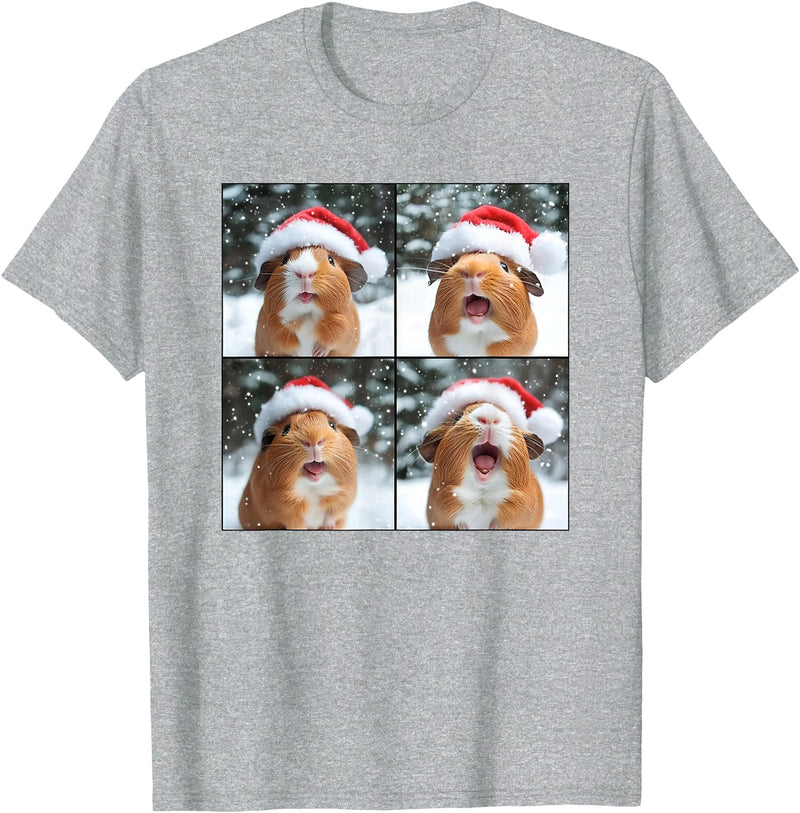 Xmas Guinea Pigs Santa Animal Selfie Men Women Guinea Pig With Santa Hat Christmas Guinea Pig Lover T-Shirt - Heather Grey