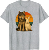 Wolf Rabbit Retro Animal Friends T-Shirt in Heather Grey