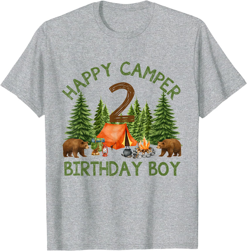 Camping 2nd Birthday Adventure Family Matching Camper 2nd Birthday Boy Forest Bear Camping Adventure Gift T-Shirt - Heather Grey
