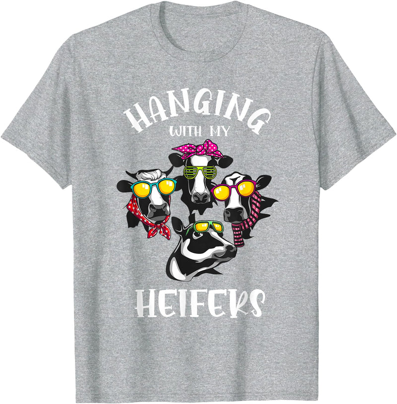 Cute Cow Herder Lady Animal Farm Lover Designs Funny Hanging with My Heifers Gift for Women Cow Farmer Girl T-Shirt -