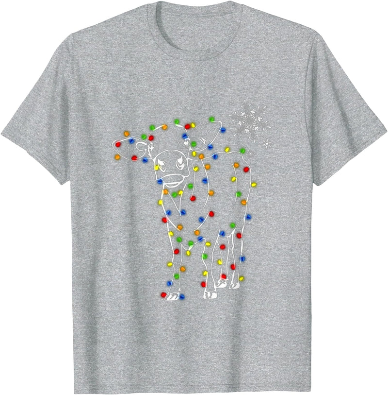 Cow Christmas Light Tree Cow Xmas Snow Lover T-Shirt - Heather Grey