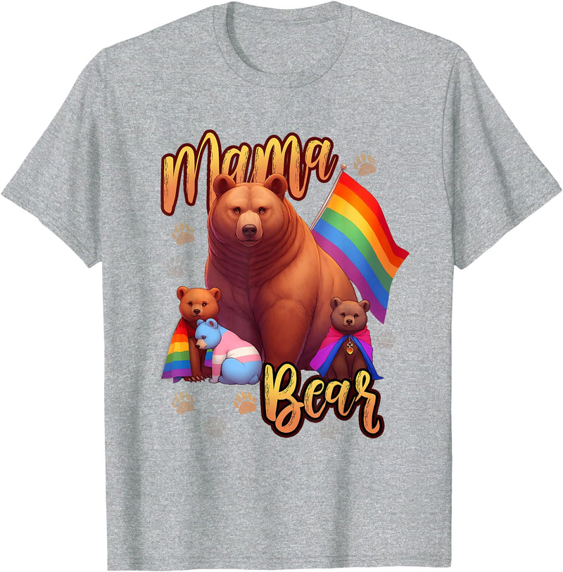 Mom Hugs Proud Mama Mom Bear LGBT Gay Pride LGBTQ Flag T-Shirt - Heather Grey