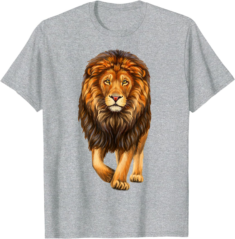 click here for better realistic Animals tees Lion Walking Realistic for Lovers Lions King African Animal T-Shirt - Heather Grey
