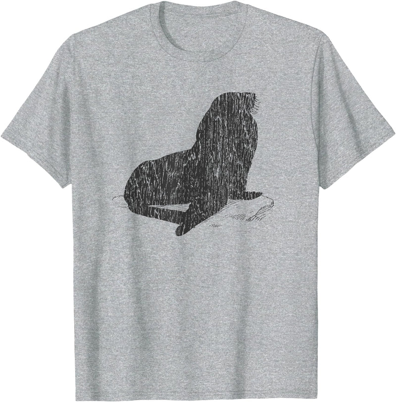 Distressed Sea Lion Sea Lion T-Shirt - Heather Grey