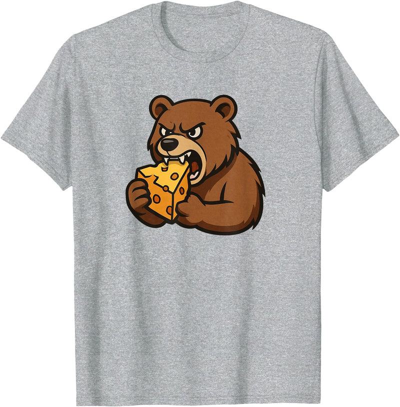 Chi City Designs Bear Eating Cheese T-Shirt - Heather Grey