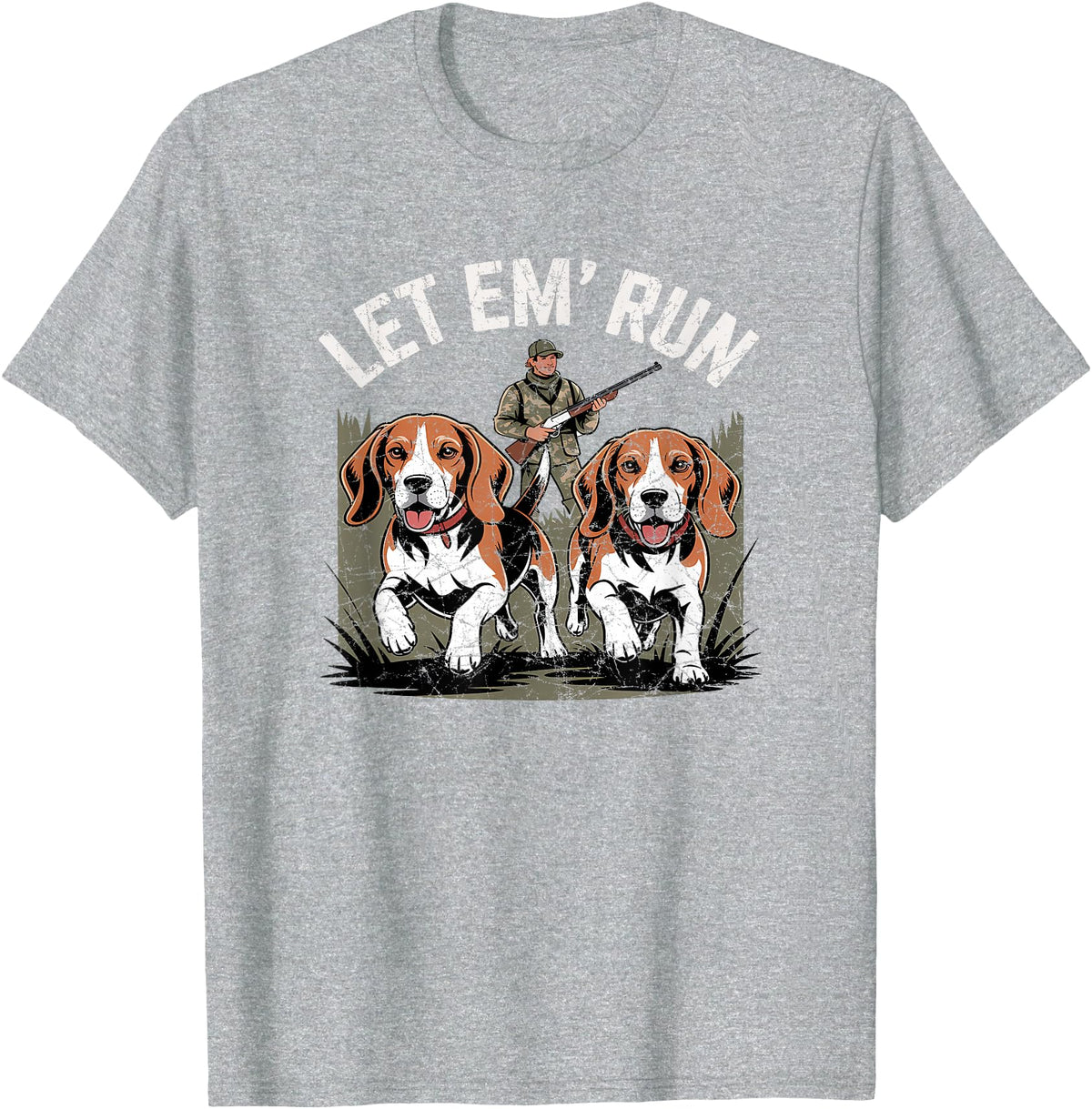 Vintage Beagle Dog Let Em' Run Rabbit Hunting T-Shirt in Heather Grey
