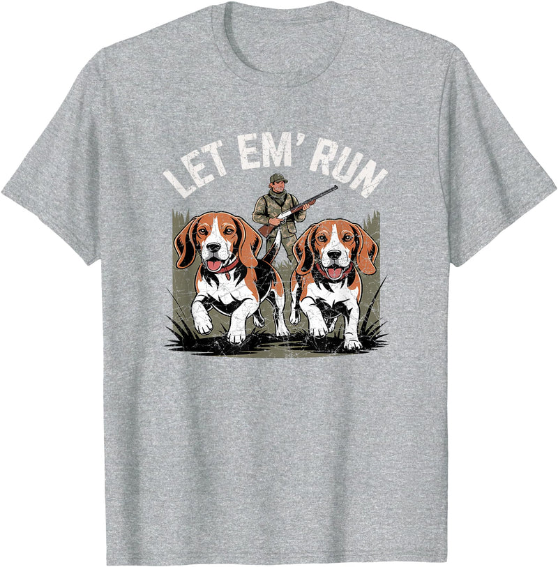 Vintage Beagle Dog Let Em' Run Rabbit Hunting T-Shirt in Heather Grey