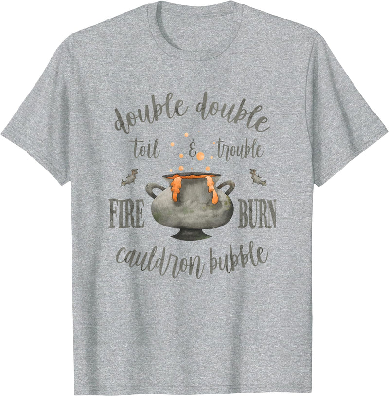 Retro Halloween Gifts and Apparel Double Double Toil and Trouble Halloween Witch Gothic T-Shirt - Heather Grey