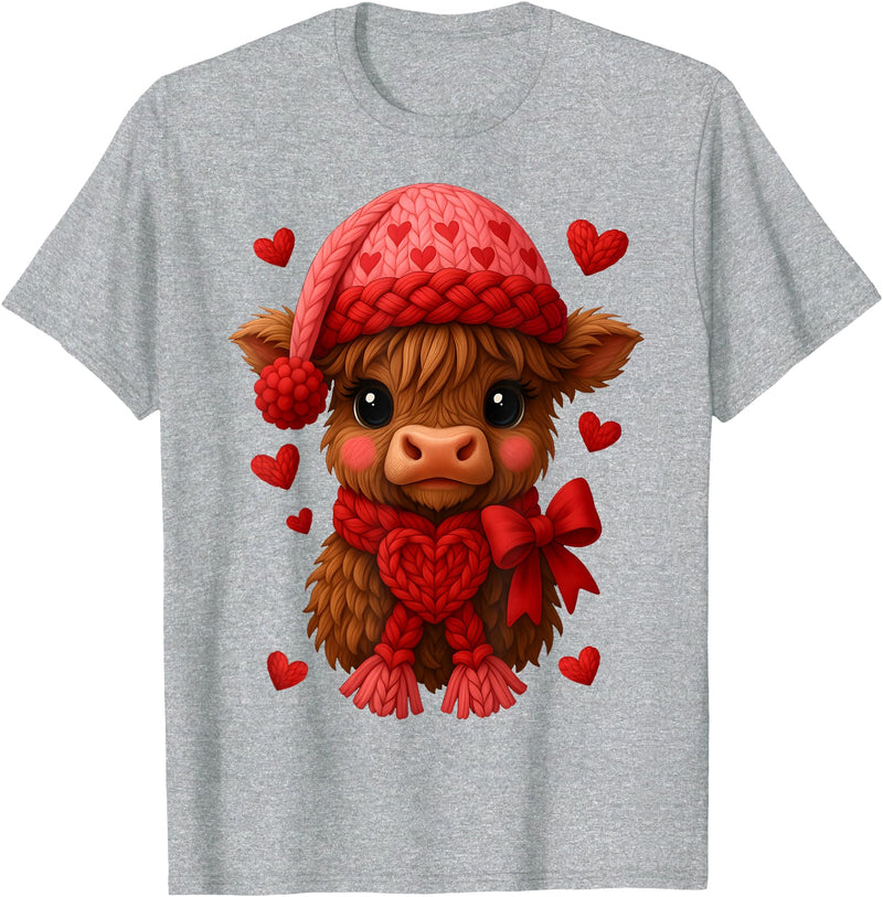 Coquette Bow Highland Cow Valentine Women Girls. Highland Cow Valentines Day Funny Hearts Valentine Cow Women T-Shirt -