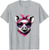 Fashionable Animals Wearing Pink Bandanas Pig Wearing A Pink Bandana Headband And Sunglasses T-Shirt - Heather Grey