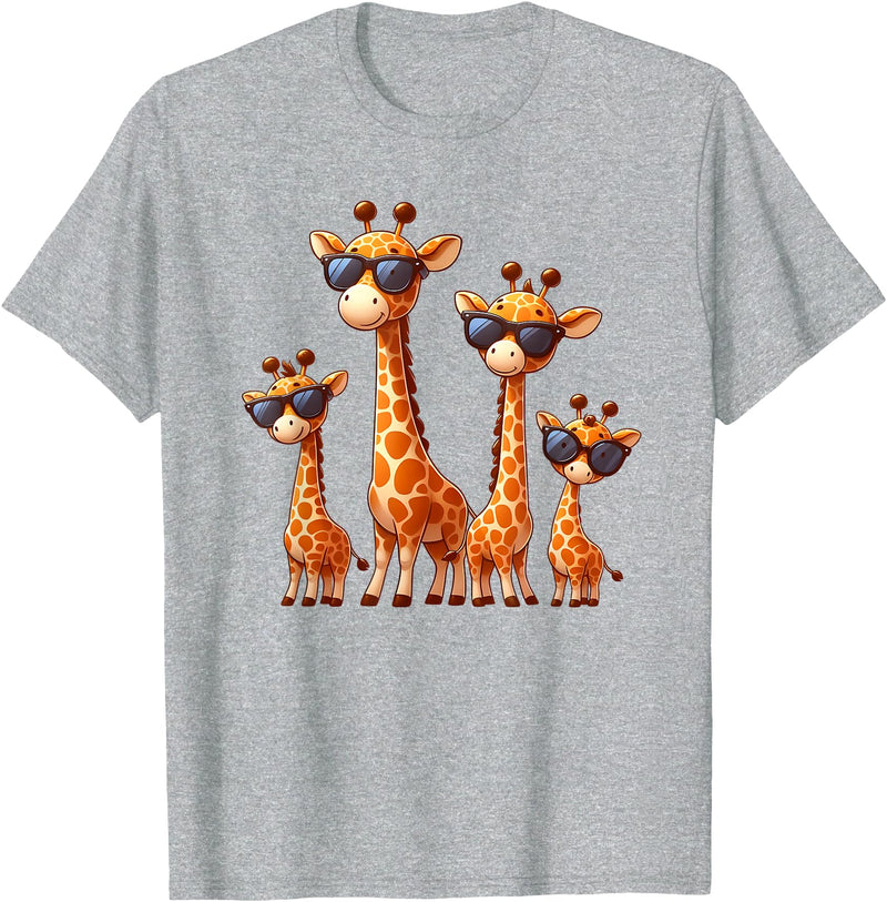 Zoo Family Funny Giraffe Animal Lovers Gifts Giraffe Family Sunglasses Safari Zoo Lover Cartoon Giraffes T-Shirt - Heather Grey