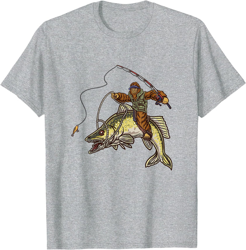 Northern Outdoor Walleye Collection Walleye Fishing Sauger Hunting Bigfoot Fishermen T-Shirt - Heather Grey