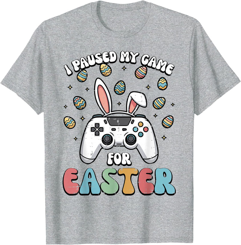 Paused My Game for Easter Funny Gaming Gamer Men Boys Kids T-Shirt in Heather Grey