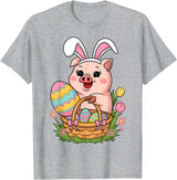 Happy Easter Pig Animal Happy Easter Women Girls Kids Easter Egg Basket Easter Pig T-Shirt - Heather Grey