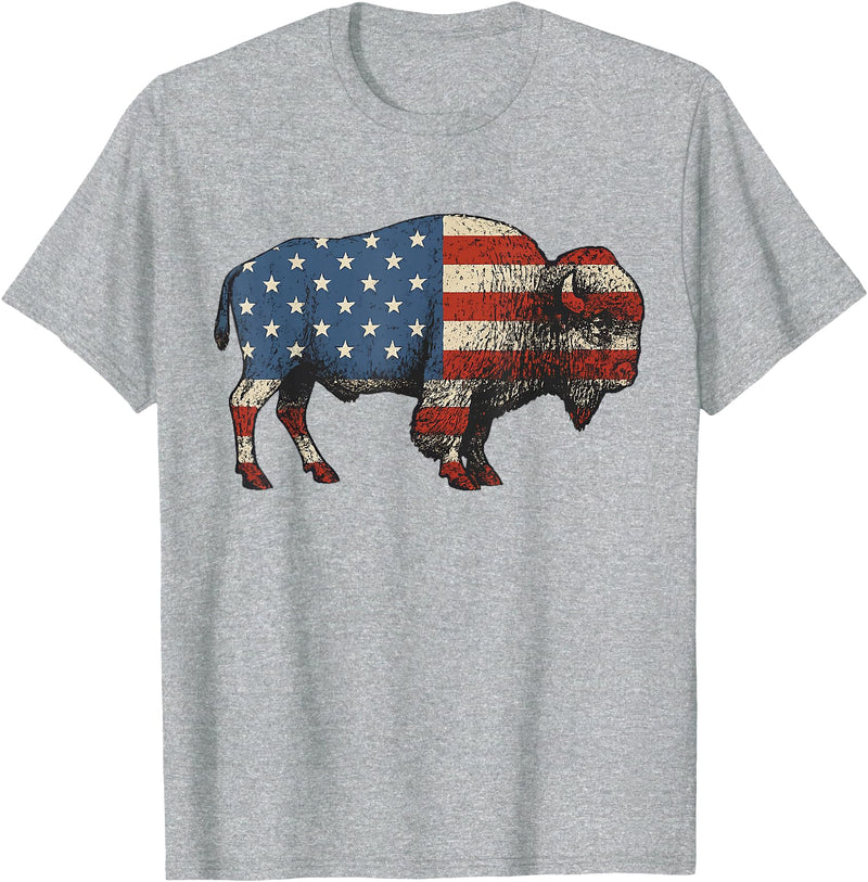 Bison American Buffalo Gifts & Apparel Stuff Bison USA American Flag Patriotic United States T-Shirt - Heather Grey