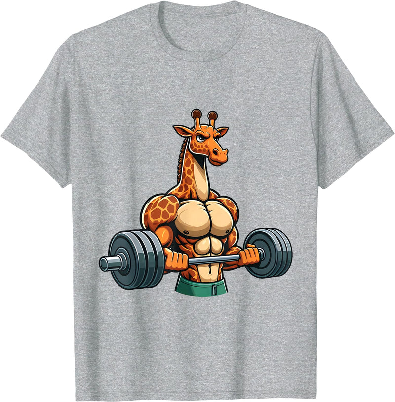 Giraffe Lovers Weightlifting Bodybuilder Gym Funny Giraffe Gym Weightlifting Fitness Workout Deadlift T-Shirt - Heather Grey