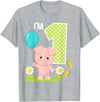 Cute Piglets Pig Barn Farm Birthday Party Supplies Pig 1st Birthday Girl 1 Year Old Birthday Cute Piglet Bday T-Shirt - Heather Grey