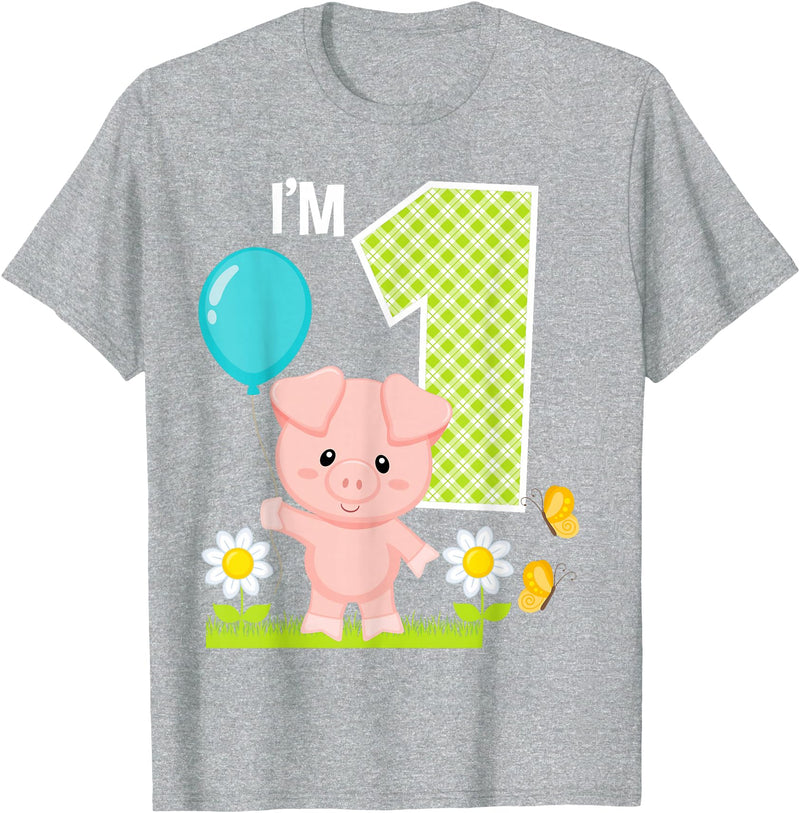 Cute Piglets Pig Barn Farm Birthday Party Supplies Pig 1st Birthday Girl 1 Year Old Birthday Cute Piglet Bday T-Shirt - Heather Grey