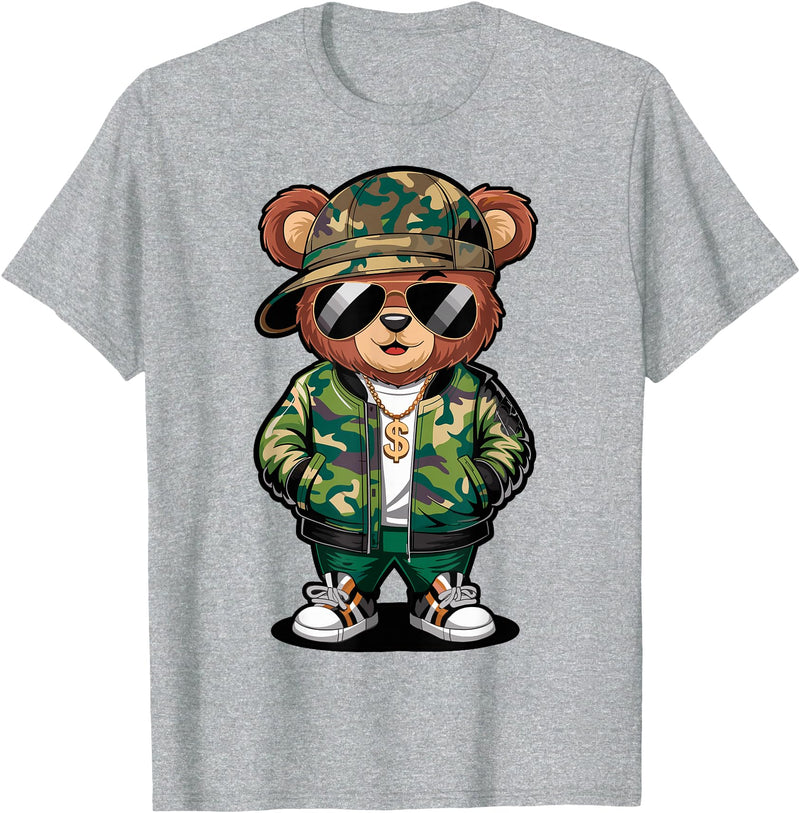 Magical and Funny Teddy Bear Gifts Hip Hop Teddy Bear Camouflage Rap Music T-Shirt - Heather Grey