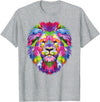 Color Critters Cute Rainbow Lion Head Vibrant Jungle Lion Celebration T-Shirt - Heather Grey