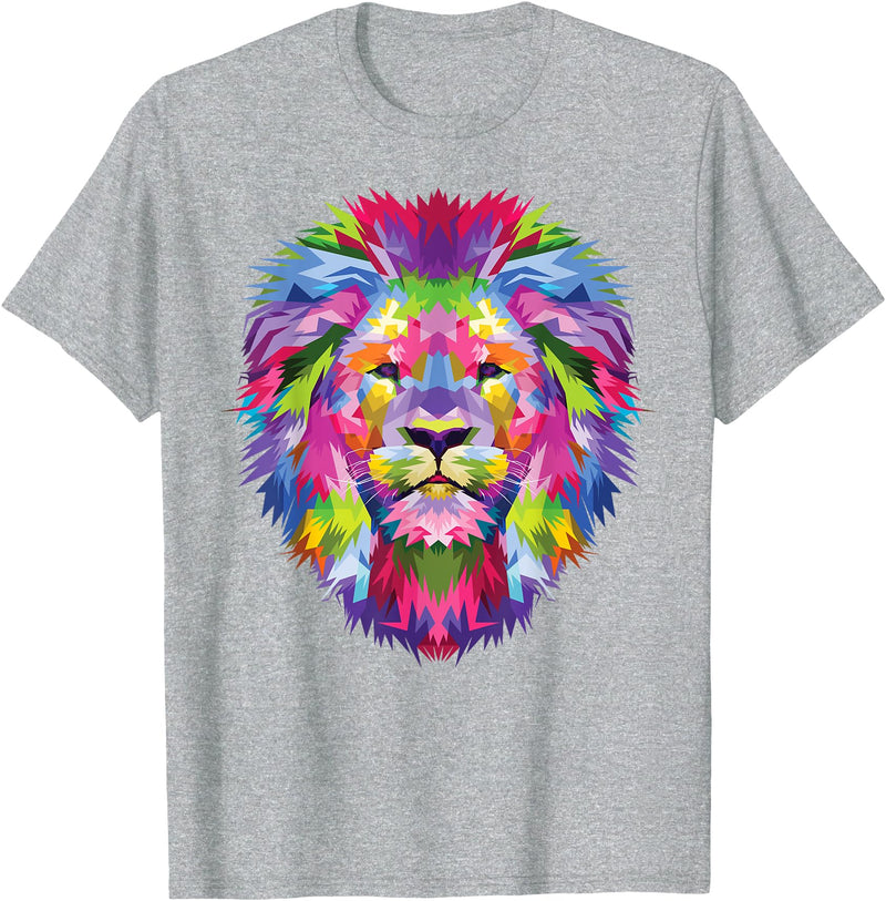 Color Critters Cute Rainbow Lion Head Vibrant Jungle Lion Celebration T-Shirt - Heather Grey