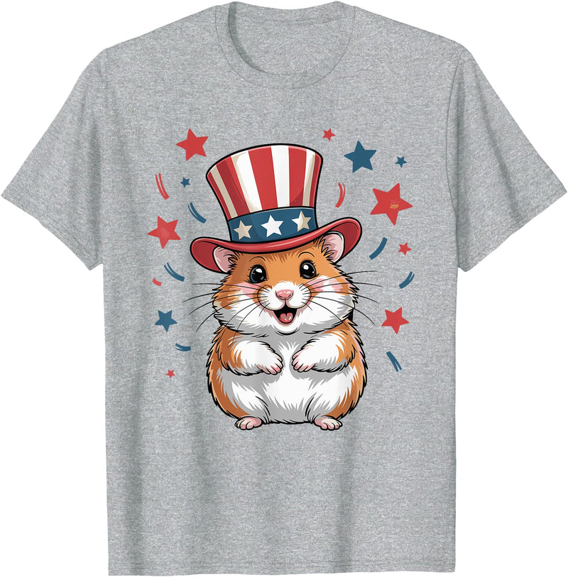 Patriotic Hamster Animals Lovers Independence 4th of July T-Shirt - Heather Grey