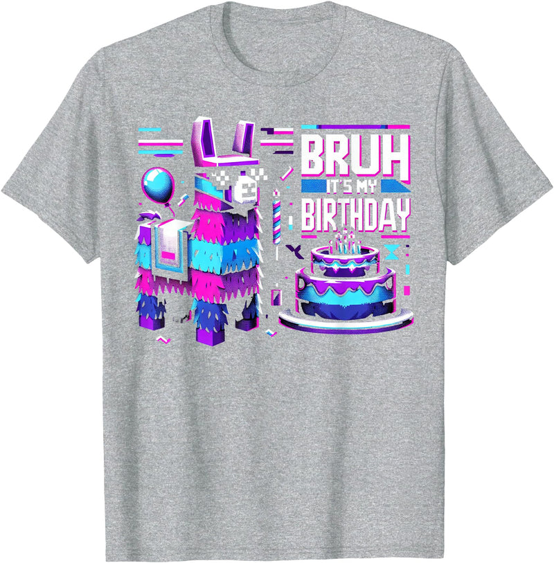 Llama Pinata Birthday Family Bday Party Decoration Llama Pinata Video Game Funny Gamer Bruh Its My Birthday T-Shirt - Heather Grey