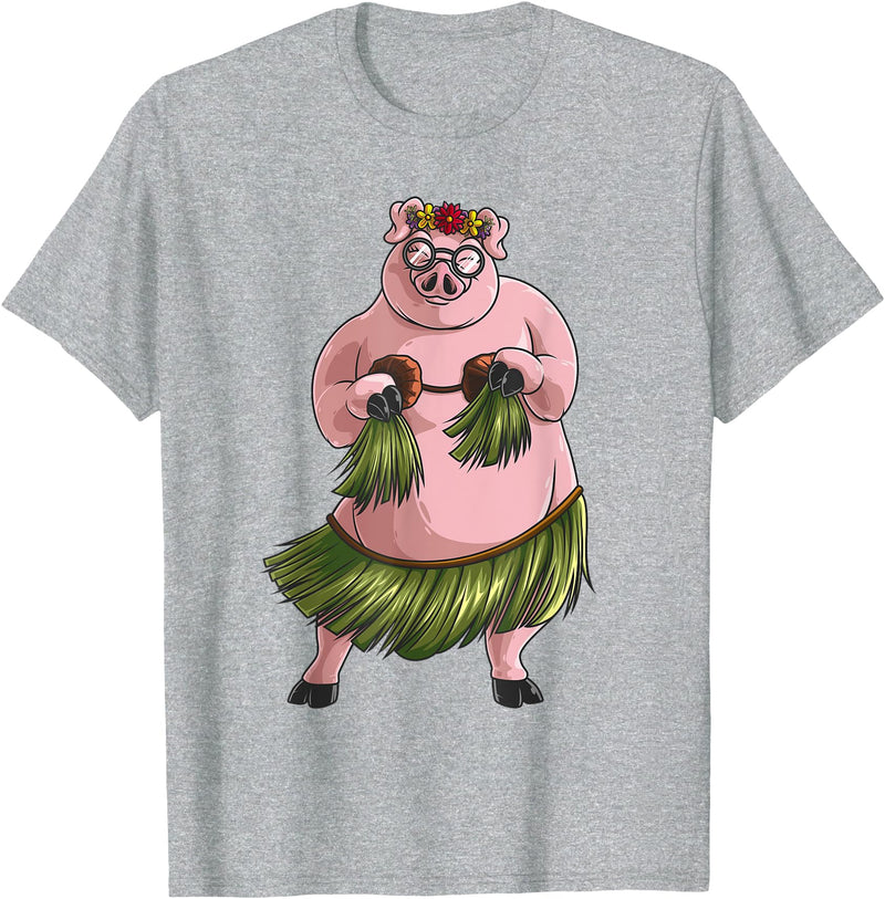 Cute Adult Women Animal Pun Hawaii Party Kids Art Cool Hawaiian Luau Pig | Funny Boar Lover Hula Dancing Gift T-Shirt - Heather Grey