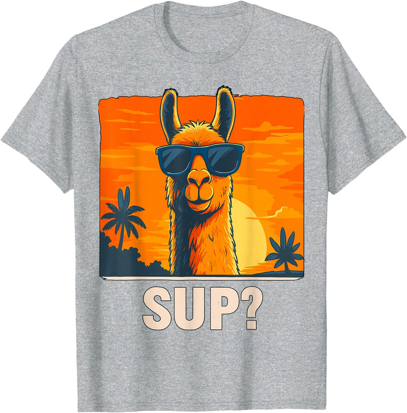 Uniquely Funny Llama lover Gifts Cool Llama Sup? T-Shirt - Heather Grey