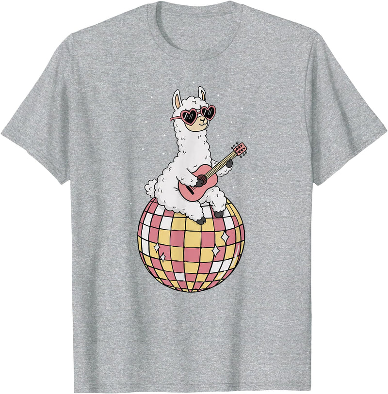 DiscoballAxis1 Funny Llama Disco Dancing Ball Groovy Retro 80s Costume T-Shirt - Heather Grey